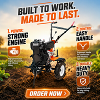 Mini-tracteur motoculteur 10 CV à moteur essence pour terres arides, avec dents en acier robustes, autopropulsé, nouvelle génération pour le labourage du sol