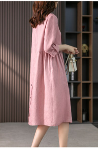 Liu Ming Nuovi Arrivi all'Ingrosso, Abito Camicia Lungo Elegante in <span class=keywords><strong>Cotone</strong></span> e Lino Stile Coreano per Donne, Vestito Estivo con Bottoni - Product Image 3