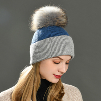 Chapeau en cachemire rayé chaud avec pompon en fourrure véritable, luxueux, doux, élégant, vente en gros, logo personnalisé, bonnet d'hiver pour femmes