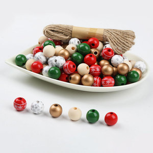 Ensemble de perles en bois de Noël, 120 pièces avec corde en chanvre pour la décoration de l'arbre, fournitures artisanales - Product Image 1