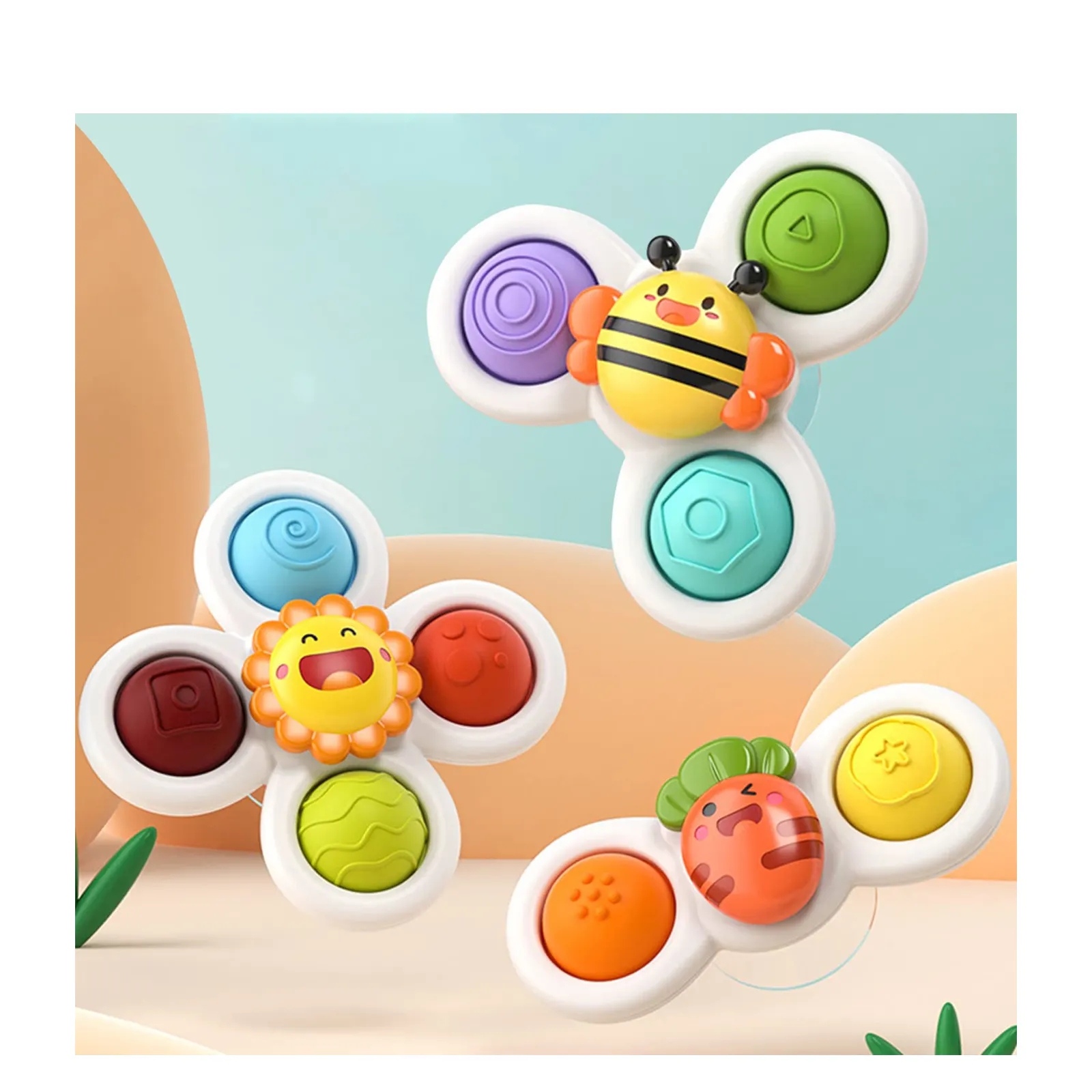 Amazon hot sale Cartoon Animal Simple Dimple cute rotary windmill Suction Cup Spinner for Baby Boy Girl kids Fidget Toy