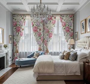Oriental Chinese Floral Window <b>Curtains</b> Dense Floral Panel 70% Light Blocking Decorative Fabric Drapes <b>for</b> Living Room Bedroom - Product Image 2