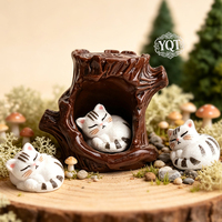 Breloques en résine chat endormi dans un trou d'arbre mignon pour la décoration DIY avec colle crème, ornements, accessoires de micro-scènes