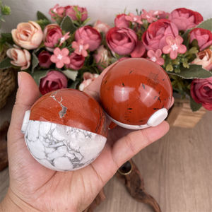 6 cm Cristal Sphère Naturel Spirituel Rouge Jaspe Howlite Poche Monstre <span class=keywords><strong>Pokeball</strong></span> pour la Méditation - Product Image 2