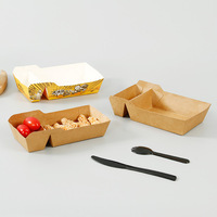 Boîte alimentaire jetable en papier kraft à 2 compartiments, barquette en papier kraft biodégradable, boîte à salade, boîte à poulet frit, boîte à lunch en papier