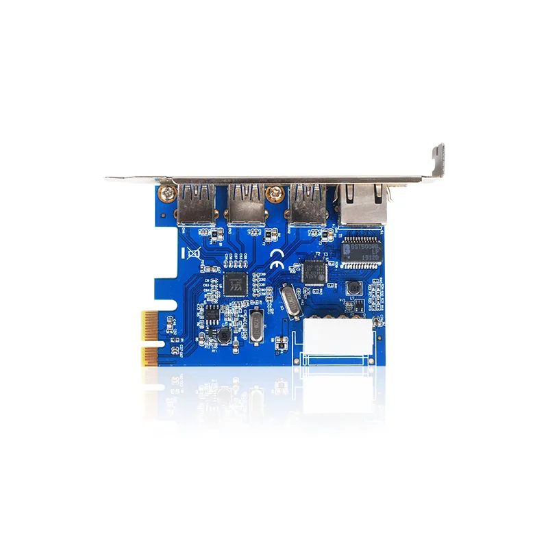 Tarjeta de expansión PCI-E a USB3.0, 3 puertos usb 3,0, fuente de alimentación de 4 pines y Gigabit de alta velocidad, compatible con red PCI-E 1x / PCI-E 4X / PCI