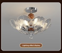 Lustre LED moderne en cuivre et verre, style antique français, à pétales, changeant de trois couleurs, 58 cm, pour bureau, salle à manger et chambre à coucher