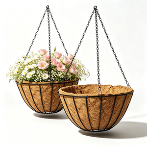 Elegante zwarte dunne draad hangende mand met platte bodem, rond ijzeren frame, PE-gecoate, roestvrij, weerbestendig, heavy-duty voor patio, balkon en tuin. - Product Image 2