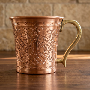 Handmade Vintage Copper <b>Mug</b> Embossed <b>Double</b> <b>Wall</b> Handle 200ml for Home Party Office Gift-Indian Home Crafts - Product Image 2