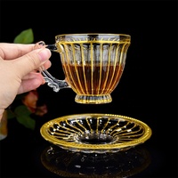Ensemble de tasses à café et soucoupes en verre turc de luxe, thé glacé, or arabe, ensemble de tasses à café et thé en verre réutilisables avec plateau infuseur