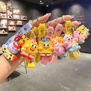 Lindo Llavero de <span class=keywords><strong>Esponja</strong></span> y Estrella de Mar de Dibujos Animados, Llavero 3D de PVC Suave con Correa para Muñeca, Colgante <span class=keywords><strong>Kawaii</strong></span> para Bolsos para Fans y Niños - Product Image 1