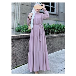 SIPO-ropa turca para mujer, vestido Abaya escalonado de gasa púrpura pálido, arrugado, con cinturón, botón funcional, 2022 - Product Image 1