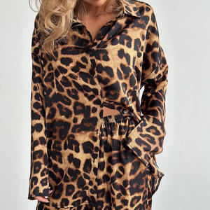 Bayanlar pijama seti kıyafeti çita baskı iki parçalı Set turn-aşağı yaka Nightgowns pantolon leopar baskı Femme pijama takım - Product Image 4