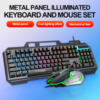 Clavier de jeu T-W0LF TF600 104 touches, souris de jeu, panneau métallique, clavier éclairé, ensemble clavier et souris, sensation mécanique, combos clavier