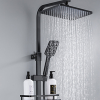 Système de douche carré noir chromé européen Colonne Robinet Mitigeur Montage mural Mitigeur Salle de bain Bain de pluie Ensembles de douche