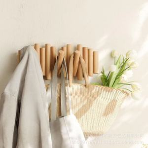 Solid Wood Wall Mounted Coat Rack With Adjustable Pegs Multipurpose Entryway Storage <b>Hook</b> Natural Wood Color Rectangle Shape - Product Image 2