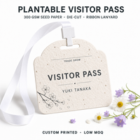 Badge d'exposition personnalisé en papier semence à design simple, passe de foire commerciale plantable avec cordon pour les expositions au Japon et en Corée, faible MOQ