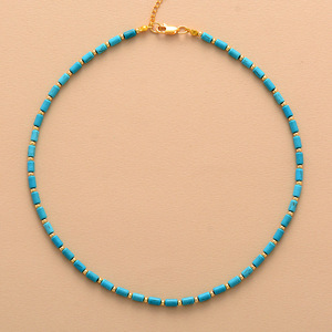 Collier ras du cou en perles turquoise, style minimaliste, bijoux unisexe, chaîne de clavicule, design simple, pierre naturelle, accessoire de mode - Product Image 1