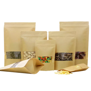 Doypack Túi Đứng Đựng Giấy Kraft Thủ Công Màu Trắng Nâu Ziplock Túi Có Khóa Kéo Đóng Gói Thực Phẩm Có Cửa Sổ - Product Image 1