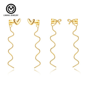AE118 AE119 Elegantes Pendientes <span class=keywords><strong>de</strong></span> Plata <span class=keywords><strong>de</strong></span> Ley 925 con Baño <span class=keywords><strong>de</strong></span> Oro, Diseño <span class=keywords><strong>de</strong></span> Corazón y Lazo, para Mujeres y Niñas, para Uso Diario - Product Image 1