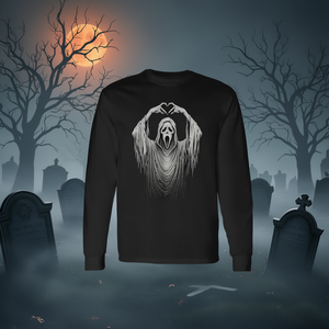 Camiseta de manga larga vintage con diseño de cara de fantasma y manos, disfraz de terror para Halloween - Product Image 3