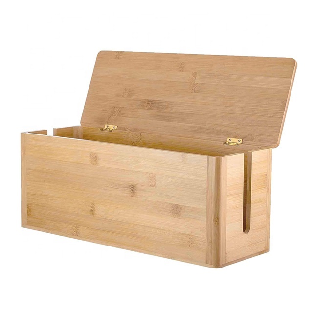 Bamboo Large Desk Cable Management Box for Amazing Power Strip Box Solutions