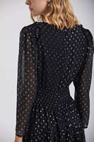 Robe décontractée trapèze pour femme, imprimé numérique, col en V fin, à pois, manches longues, en mousseline florale, longueur genou, taille naturelle