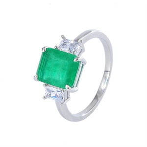 Fashion Jewelry Eco-friendly Copper 8*10MM Emerald Zircon Rectangle Square Shape Statement Three Stone Ring for Women - Product Image 1
