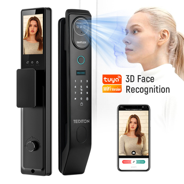 Smart Lock Door Wifi Con Dos Pantallas Tuya Camera Intercom Compatible Out Said Smart Door Lock With Card Pass