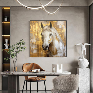 モダンラグジュアリーゴールドリーフ抽象的な油絵白い馬手描きキャンバス絵画ホテルウォールアート油絵 - Product Image 5