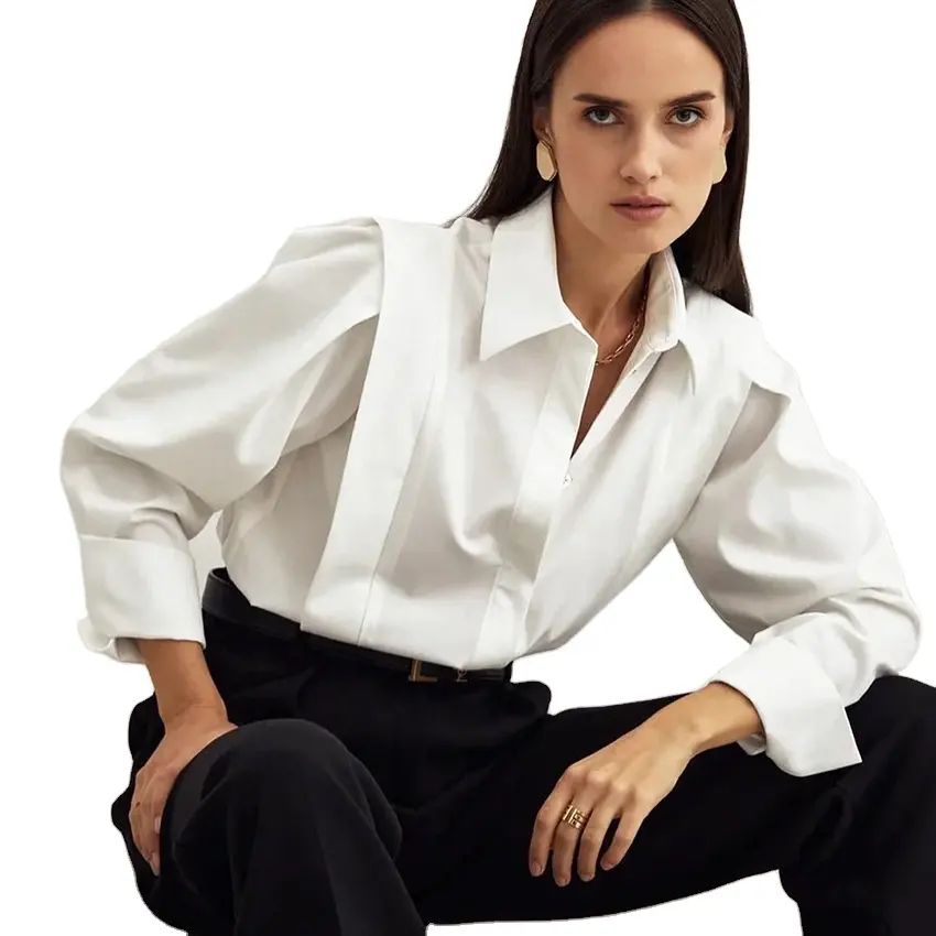 MOTE-AC145 2022 वसंत सफेद शर्ट महिलाओं के कम्यूटर सुरुचिपूर्ण लंबे बाजू की शर्ट महिलाओं में सबसे ऊपर है और ब्लाउज देवियों के लिए