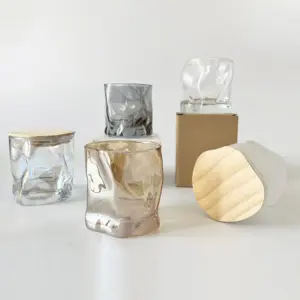 Luxo única onda forma âmbar cinza fosco claro 8oz vidro castiçais frasco de vela de vidro com tampa