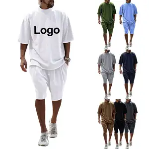 Plus Size abbigliamento da uomo completi 2 Set da jogging in due pezzi maglietta vuota personalizzata all'ingrosso e Set corto per uomo