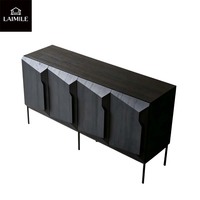 Buffet moderne géométrique à 4 portes en bois foncé, meuble de rangement, décoration de salon, credenza, meubles de maison