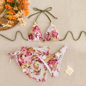 Personnalisé 2026 nouveau Sexy métal coquille 3 pièces Bikini ensemble avec maille couvrir Triangle licou maillot de bain femmes string jupe maillots de bain - Product Image 2