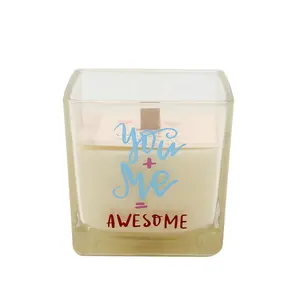 Oem Custom Valentijnskaarsen Vierkante Glazen Pot 6.5 Oz Soja Wax Mix Geurkaarsen