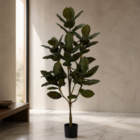 Ficus artificiel de 1,7 m (5,6 pi) en caoutchouc, vert mature de qualité supérieure, faible entretien, avec pot noir pour hôtel, bureau, centre commercial, restaurant