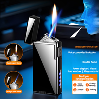 Briquet Électrique Rechargeable USB 2-en-1 Design Moderne, Torche à Butane Classique avec Double Flamme et Valves de Recharge de Gaz