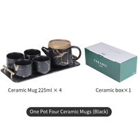 Théière moderne de luxe 4 pièces tasses à thé ensemble de tasses à café et thé en porcelaine service à thé en marbre avec boîte cadeau