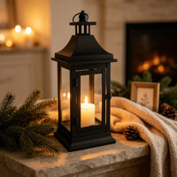 Lanterne décorative en verre et métal noir avec porte à loquet pour patio, mariage, maison, table, décoration d'événements