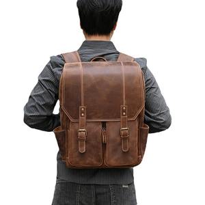 Mad Horse 16 pouces Top Grain peau <span class=keywords><strong>de</strong></span> vache pour hommes en cuir véritable grande capacité sac à dos avec fermeture à glissière sac <span class=keywords><strong>de</strong></span> voyage décontracté - Product Image 6