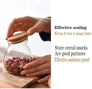 กระป๋องแก้วใสใส่อาหารพร้อมฝาไม้ไผ่สุญญากาศขวดแก้วใสสำหรับกาแฟเสิร์ฟชาแป้งน้ำตาลขนม<span class=keywords><strong>คุกกี้</strong></span> - Product Image 5