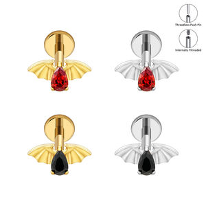 أقراط زيركون خفاش قوطي مرصعة بالتيتانيوم دايث أقراط هالوين مسمار ظهر مسطح مجوهرات غضروف الأذن - Product Image 6