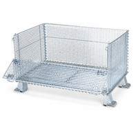 Cage de stockage pliable en treillis métallique robuste, thermolaquée, réglable, pour entrepôt et palettes