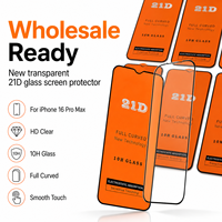 Film de protection transparent en verre, vente en gros, nouveau protecteur d'écran transparent 21D pour téléphone portable, pour iPhone 16 Pro Max