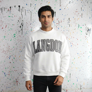 Sudadera LANGDON WHITE con Capucha y Media Cremallera, de Felpa, Talla Grande, 100% Algodón, Gris, con Apliques Bordados, Bloques de Color, Impermeable, para Invierno - Product Image 1