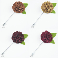 Pin Kerah Bunga Kain Buatan Tangan dengan Daun Hijau Bros Batang Panjang untuk Pria, Boutonniere untuk Pernikahan, Bisnis, dan Pesta