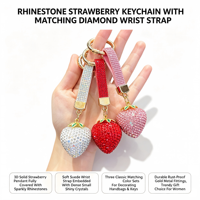 En gros, Porte-clés et breloque de sac en strass en forme de boule de fraise mignonne et scintillante, petit cadeau pour femmes, pour sac à main et clés de voiture