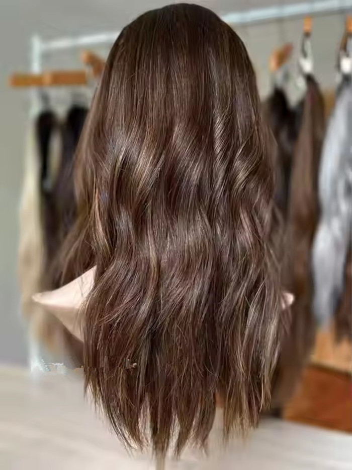 Perruque de cheveux humains européens brun ombré