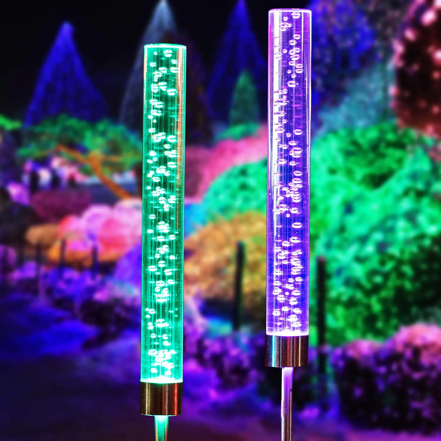 Outdoor Kleur Veranderende Decoratieve Led Lamp Fairy Rgb Acryl Buis Stok Solar Bubble Stake Lights Voor Tuin